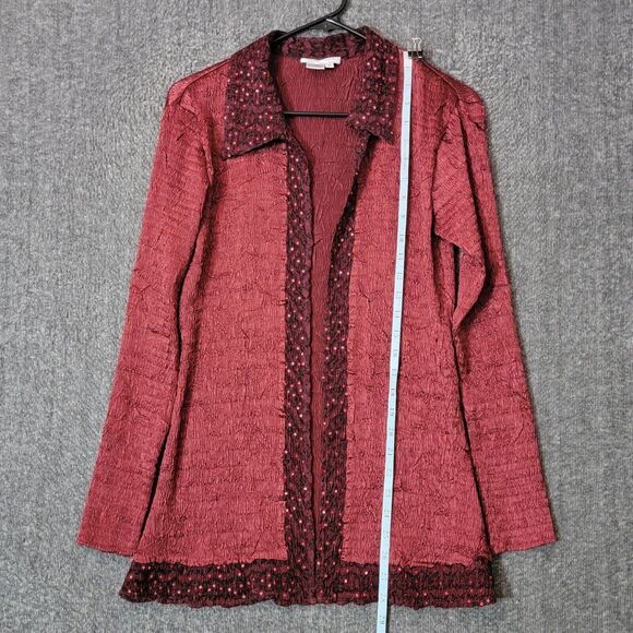 Alberto Makali Shirt Womens S Red Open Front Sequin Crinkle Cardigan Top Jacket - Picture 3 of 10